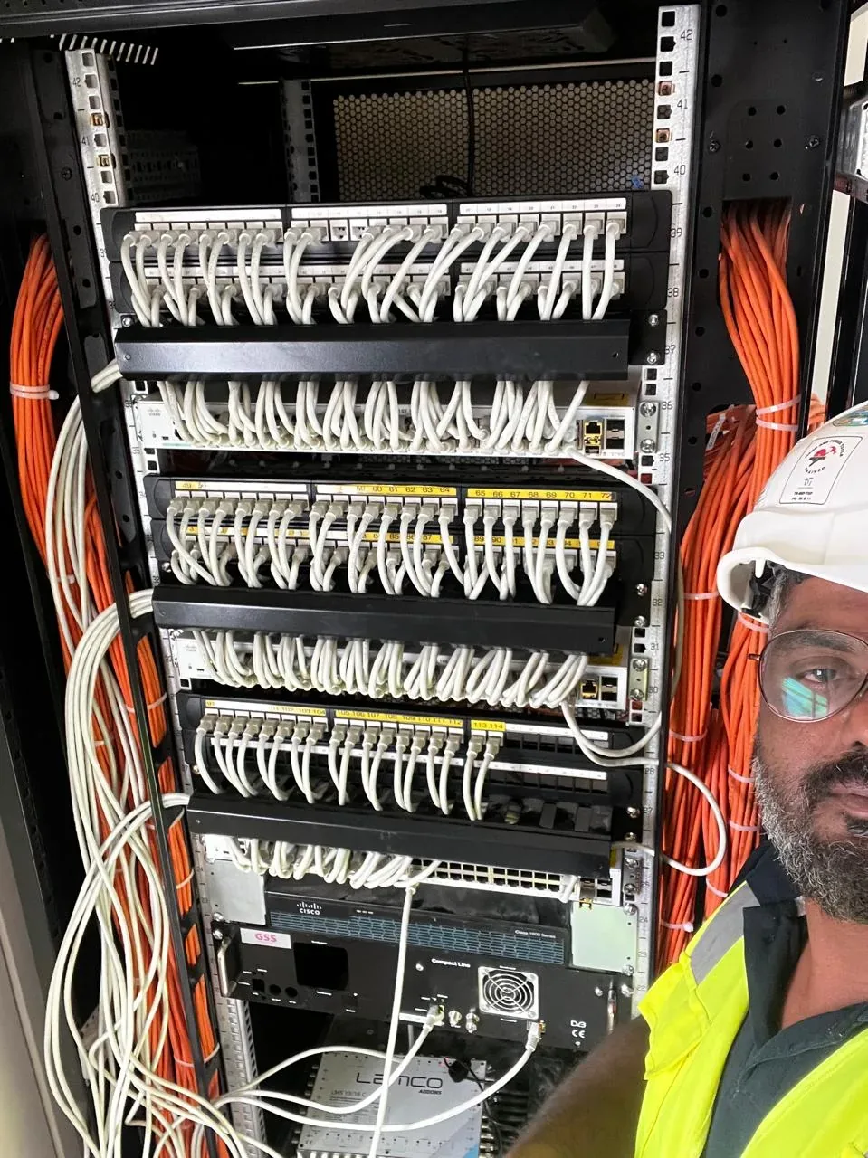 Yanbu hotel, port and staff-housing reference showing mATV rack and signal distribution installation for the Turaif labour camp project