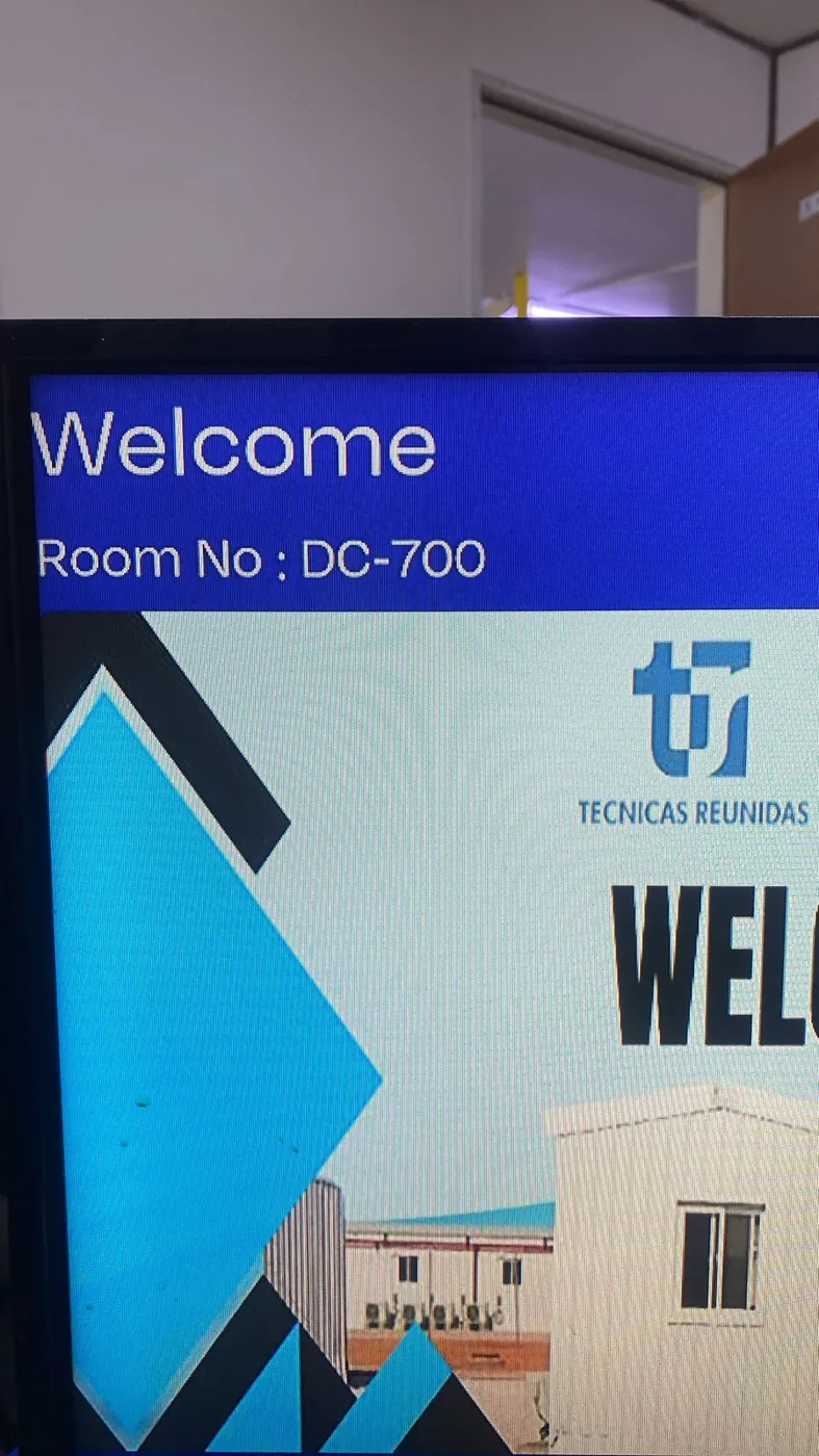 Yanbu hotel, port and staff-housing reference showing room Welcome Screen with TV Line Assignment - Tecnicas Reunidas Labour Camp